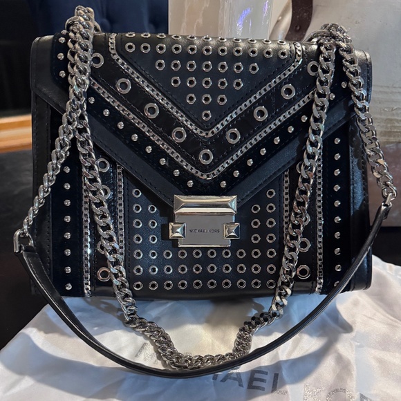 Michael Kors Whitney Studded Leather Shoulder Bag - Black - Picture 3 of 15